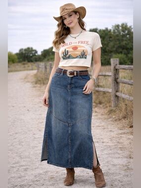 Vintage Y2K Skirt Paris Blues Women Size 13 Denim Maxi Blue Jean Boho Western